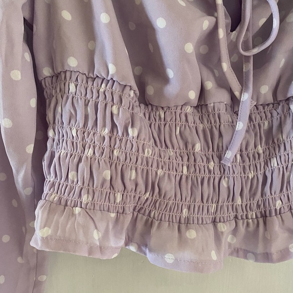 Suzy Shier - Lavender white dotted blouse top with tie front - Picture 2 of 9